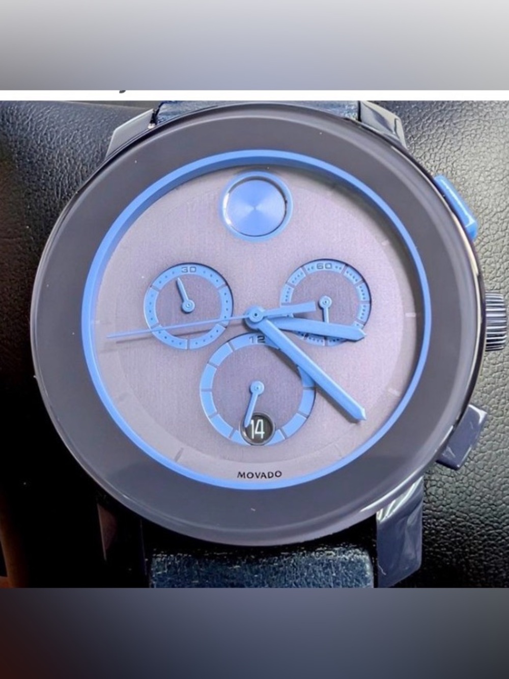 Movado Men's Blue Leather Chronograph Watch with Light Dial-NO BOX